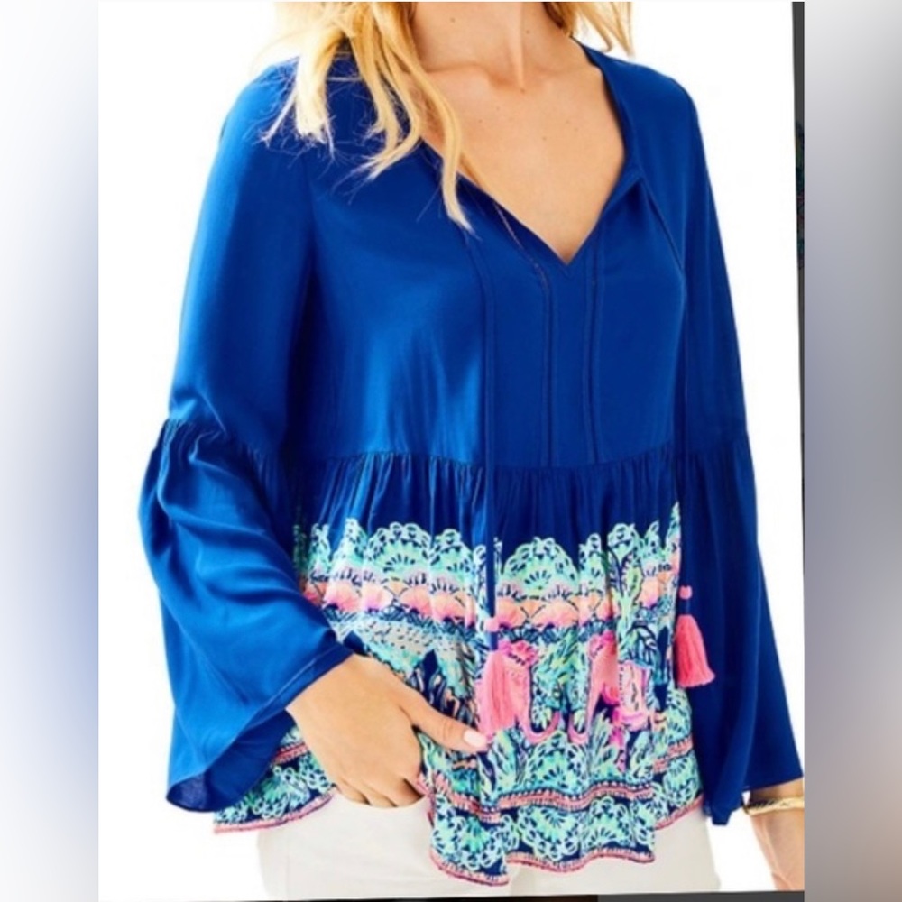 Lilly Pulitzer Kahli Top Blouse in On Display Engineered‎ Size Small Blue